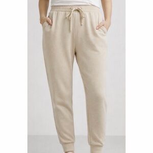 Beige Knit High-Waisted Jogger Sweatpants, S